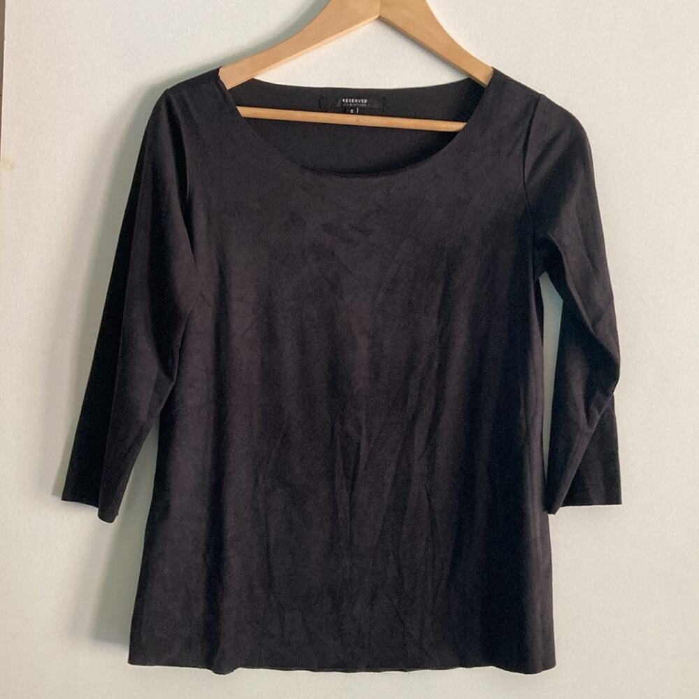 Reserved Womens Size S Faux Suede 3/4 Sleeve Dark Gray Scoop Neck Tee Shirt Top